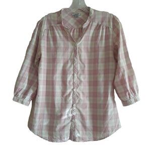 Carhartt for Women Shirt Womens SM (4/6) Pink White Plaid Woven 3/4 Sleeve